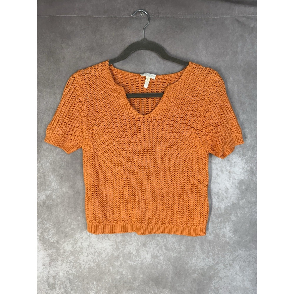 Escada Sport Crochet Knit Athleisure Short Sleeve Top In Orange Size S